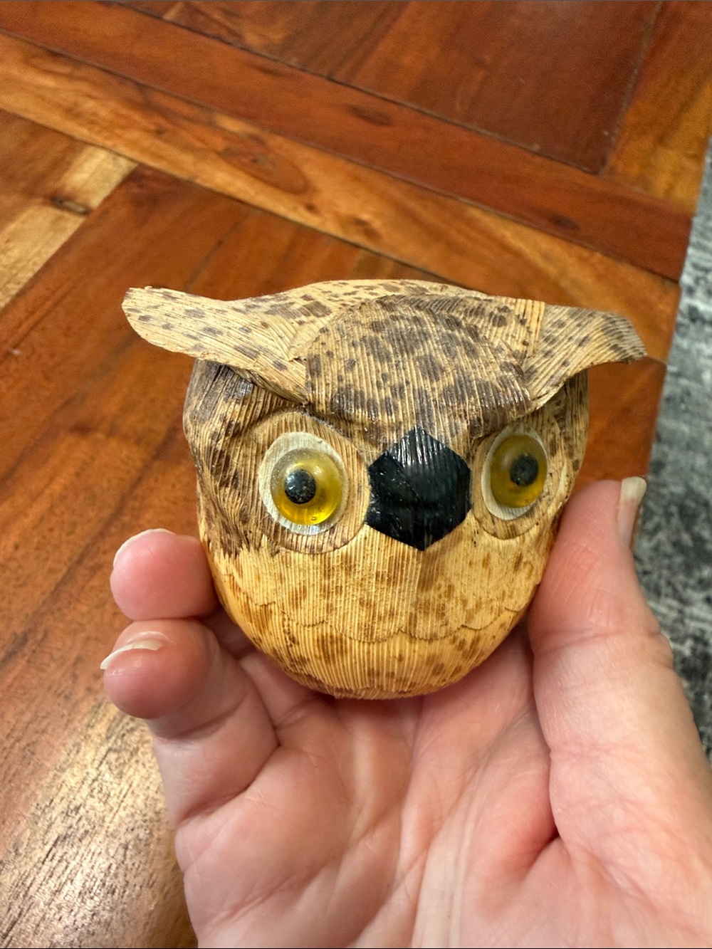 Japanese Wooden Tree Bark Owl Fukuro Figure- 2.25" Asian Accent Owl